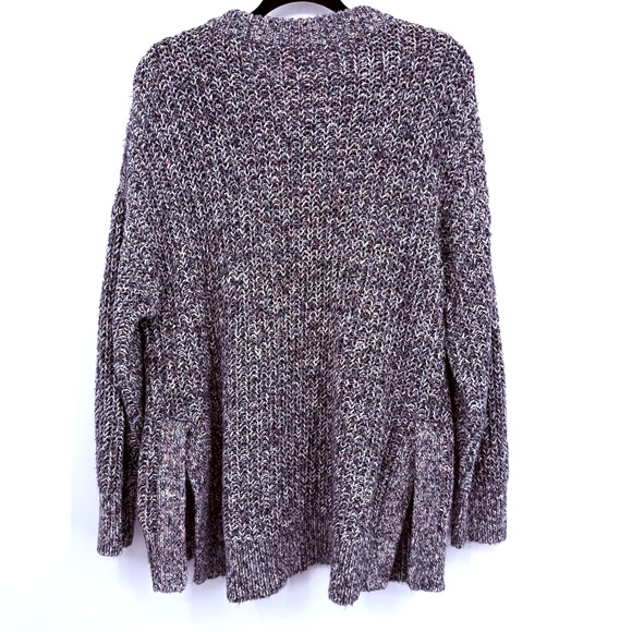 Aerie Womens Sweater Gray Purple M Fisherman Oversized Chunky Marled Knit Cozy - Picture 3 of 6